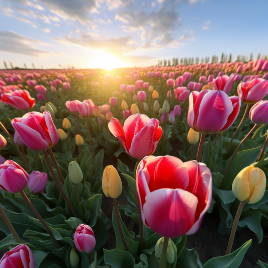 Naplemente a tulipánok között